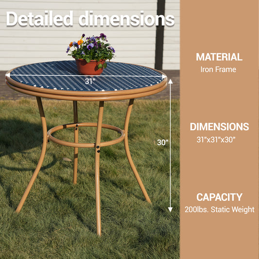 DELMANGO Round Outdoor Bistro Table with Matal Frame and Adjustable Foot Pads for Garden Balcony, Blue/White (Copy)