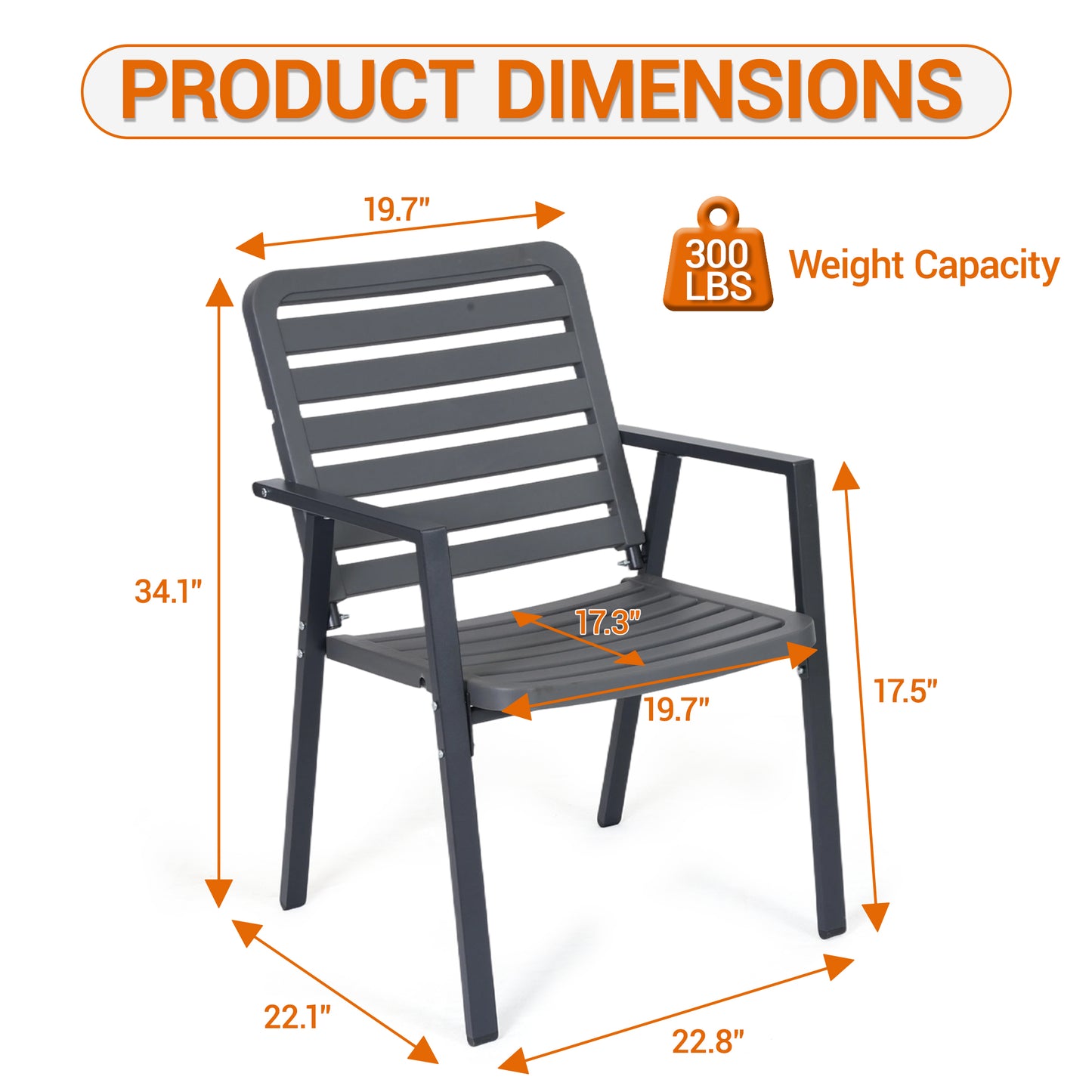 DELMANGO Outdoor Dining Chairs Set of 2, All-Weather PP-Patio Chairs, Metal Frame Outdoor Chairs, Waterproof Restaurant Chairs for Front Porch, Balcony Chairs for Backyard Garden, Grey