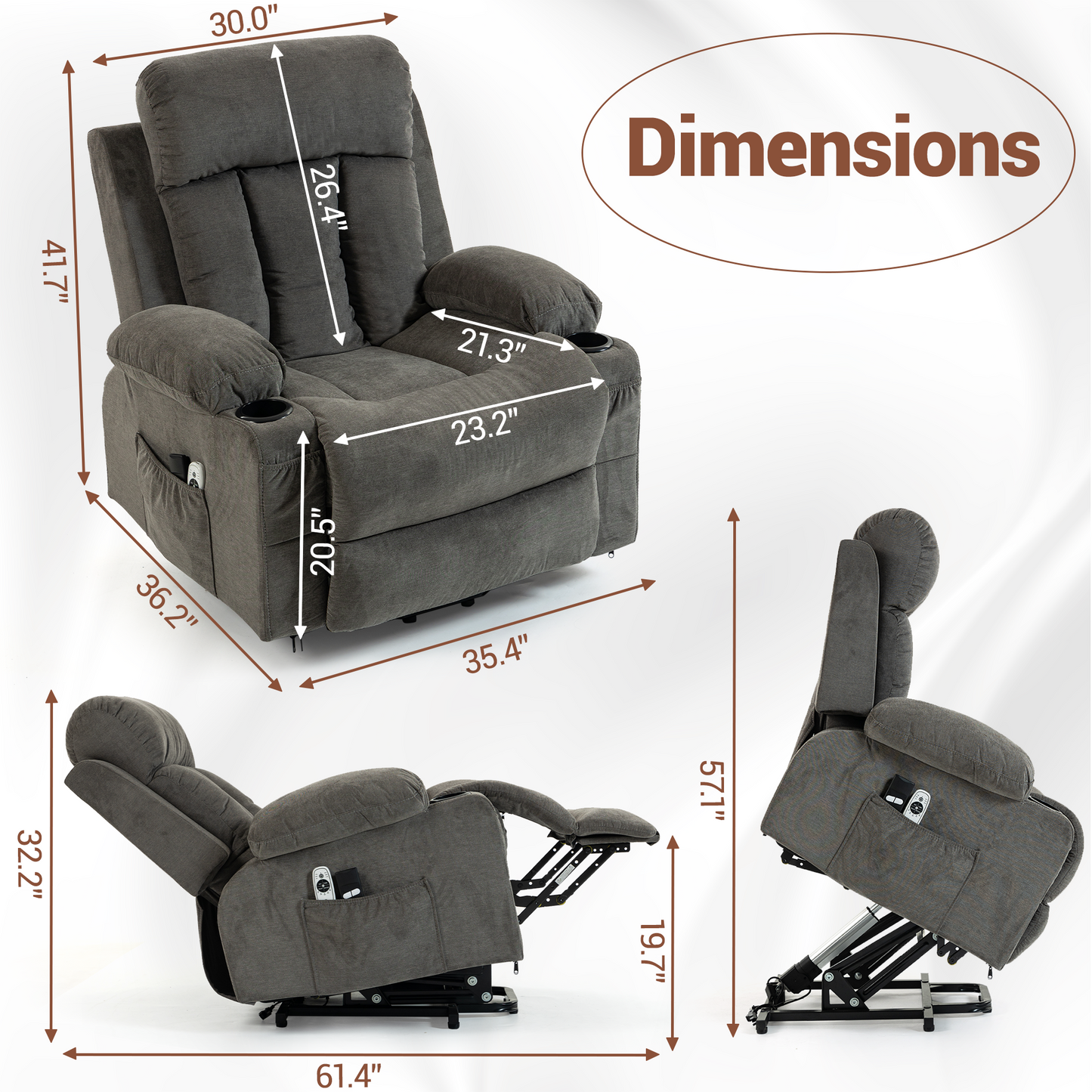 DELMANGO Power Lift Recliner Chair for Elderly, Electric Oversized Reclining Sofa with Vibration Massage & Heat, Cup Holder and USB Charging Port for Living Room, Brown