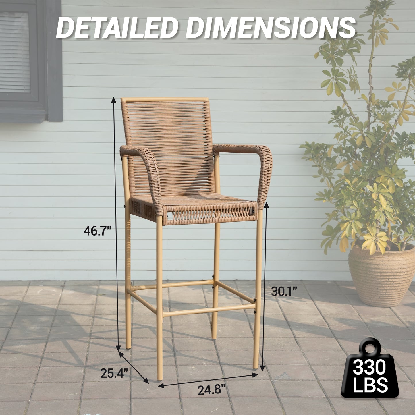 DELMANGO 4Pcs Bar Stool, Counter Height Patio Rattan Bar Stool Chairs with Armrests for Porch Garden Indoor Kitchen, Yellow