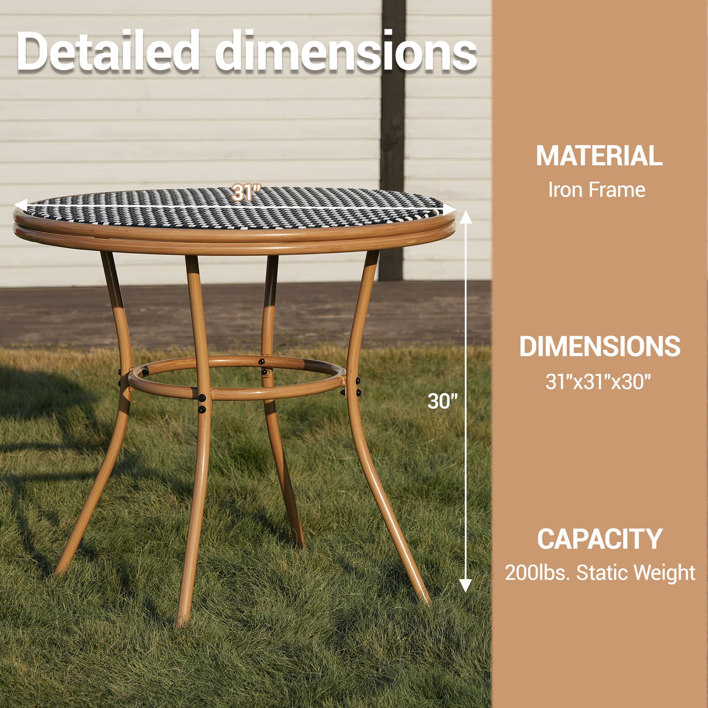 DELMANGO Round Outdoor Bistro Table with Matal Frame and Adjustable Foot Pads for Garden Balcony, Blue/White