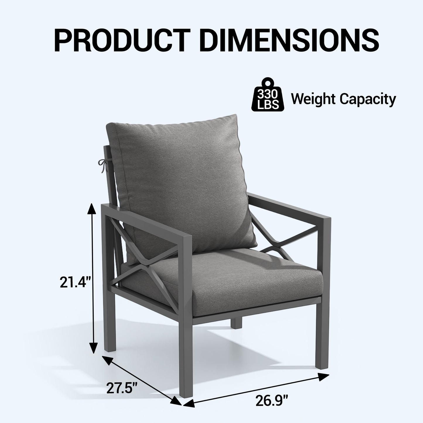DELMANGO 2 Pieces Outdoor Furniture Patio Chairs, All Weather Patio Dining Chairs, Outdoor Bistro Armchairs with Cushions, for Conversation, Porch, Deck, Balcony, Grey