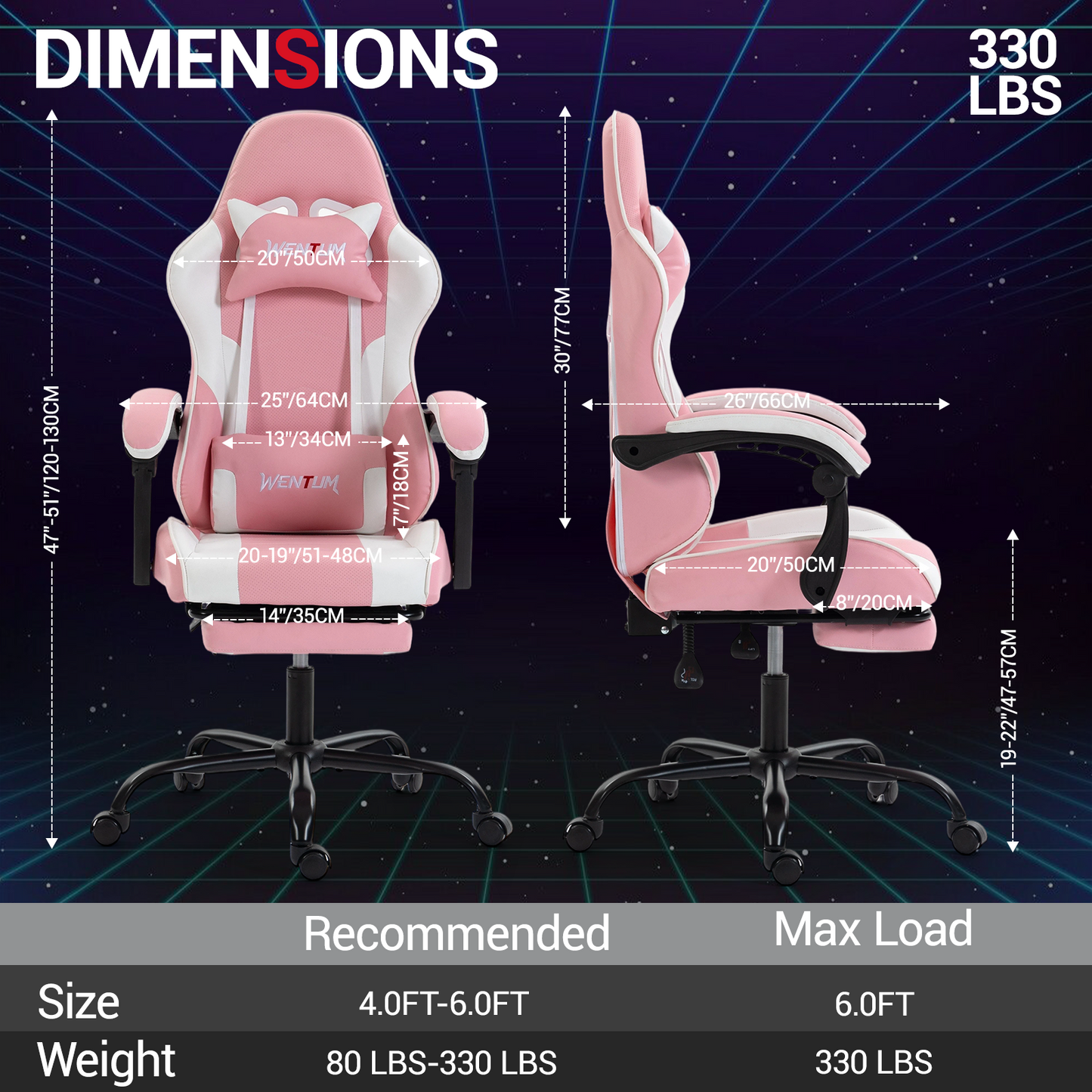 DELMANGO Ergonomic Reclining Gaming Chair with Linkage Armrests & Footrest, Racing Style Office Chair, PU Leather Computer Desk Chair, Pink