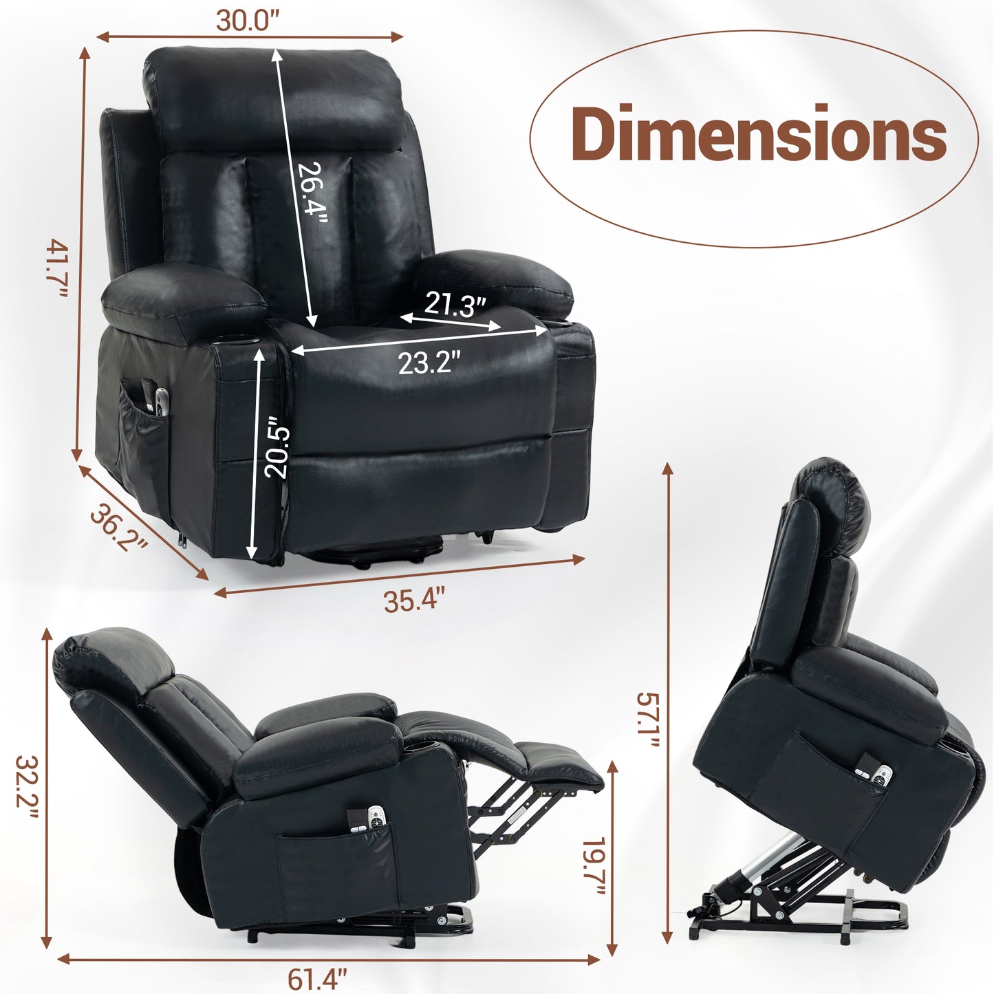 Delmango Faux Leather Recliner Chair with Push Back and Lumbar Support, Overstuffed Living Room Reclining Sofa, Black