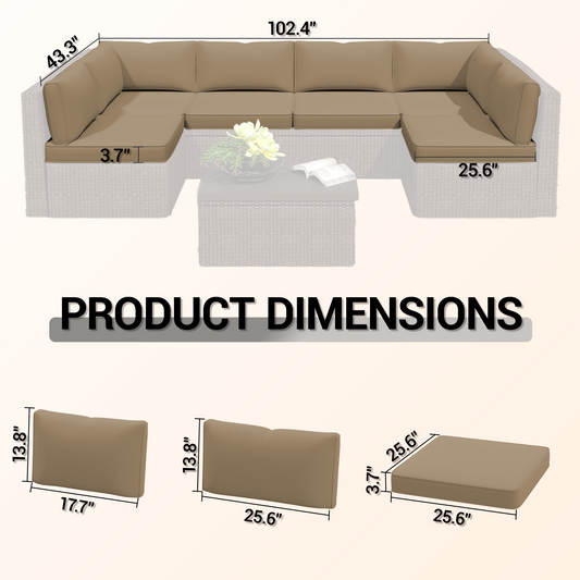 DELMANGO Outdoor Replacement Cushions 14-Piece Deep Seat Water-Resistant Patio Furniture Cushions for 6-Seat Sectional Rattan Sets, Brown