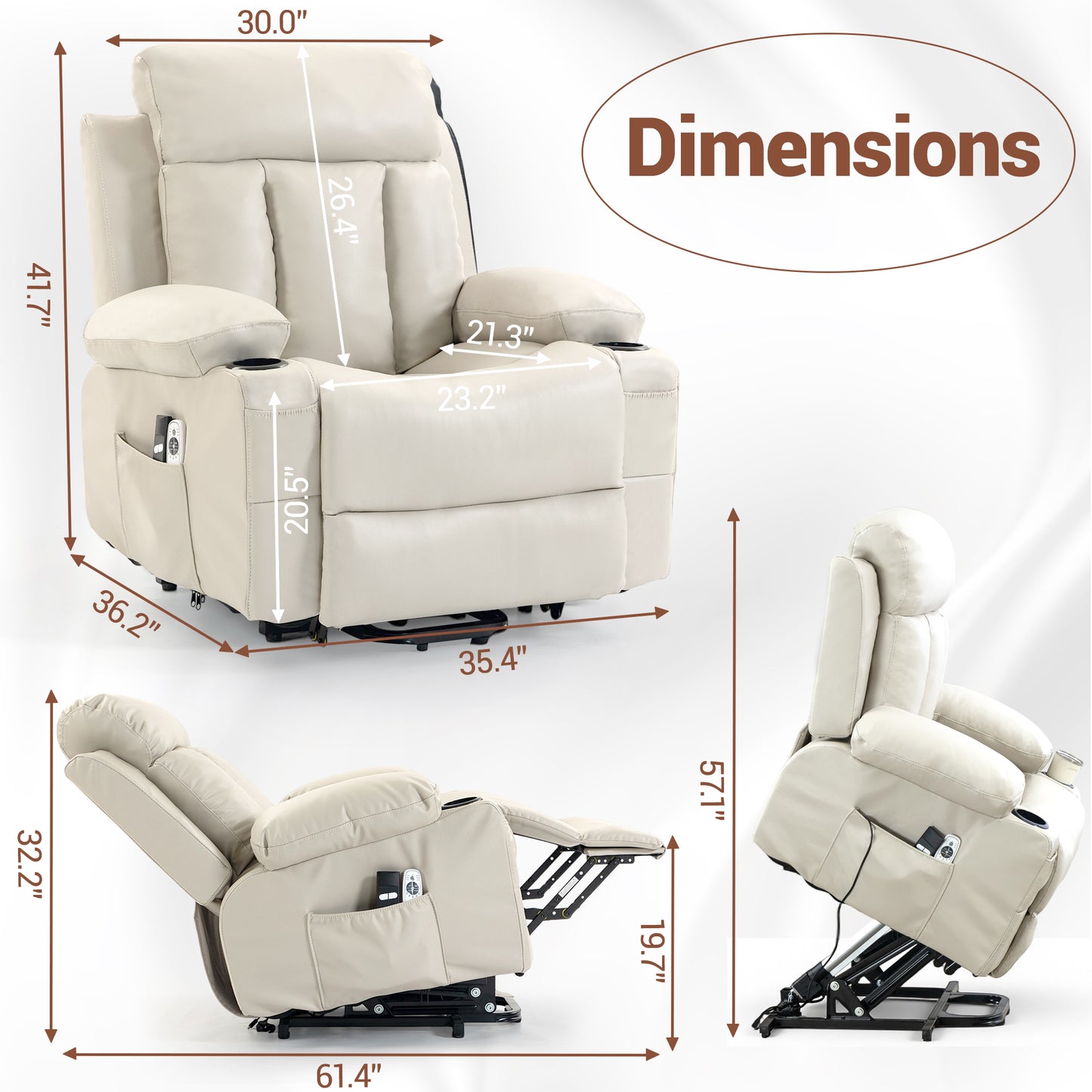 Delmango Faux Leather Recliner Chair with Push Back and Lumbar Support, Overstuffed Living Room Reclining Sofa, Beige
