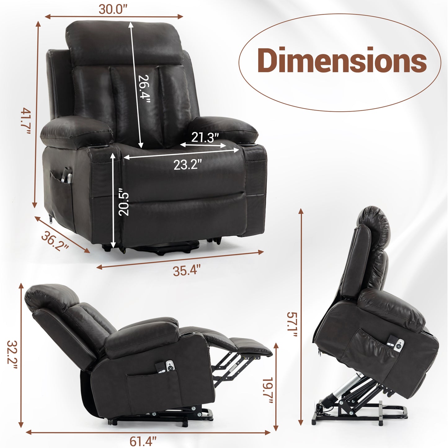 Delmango Faux Leather Recliner Chair with Push Back and Lumbar Support, Overstuffed Living Room Reclining Sofa, Brown