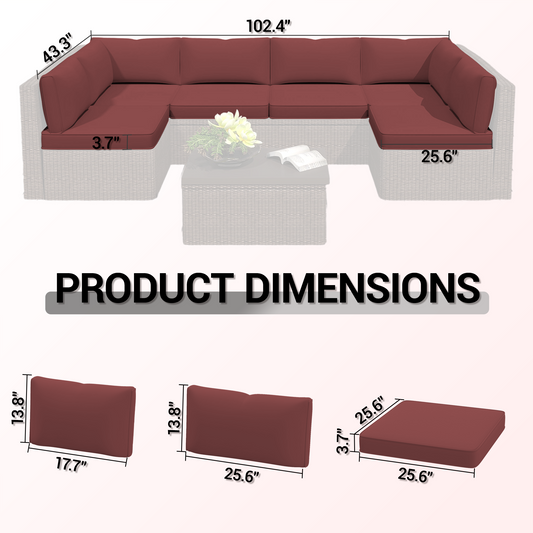DELMANGO Outdoor Replacement Cushions 14-Piece Deep Seat Water-Resistant Patio Furniture Cushions for 6-Seat Sectional Rattan Sets, Red