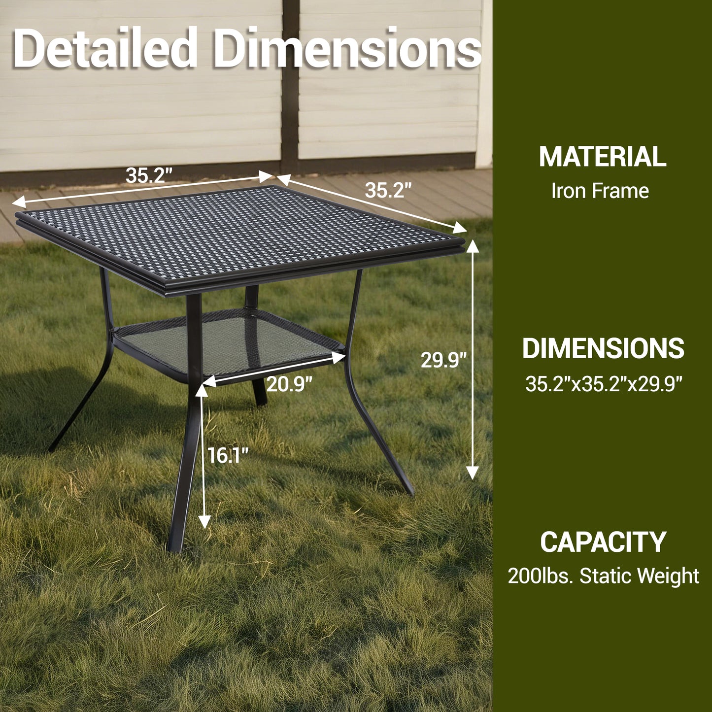 DELMANGO Square Outdoor Bistro Table with Matal Frame and Adjustable Foot Pads for Garden Balcony, Black/White