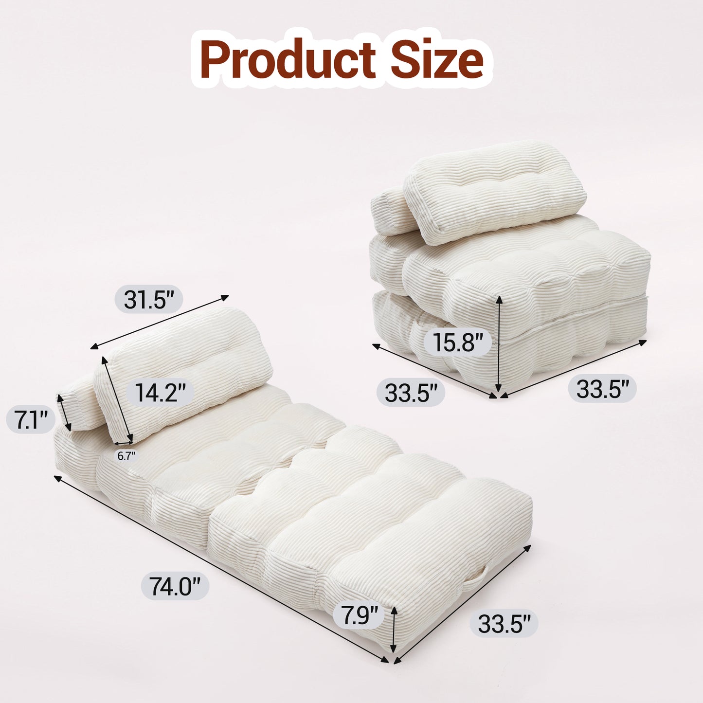 Delmango Folding Sofa Bed Convertible Futon Couch with Pillow for Adults and Kid Beige