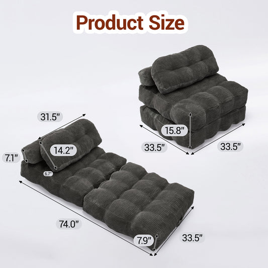 Delmango Folding Sofa Bed Convertible Futon Couch with Pillow for Adults and Kids Gray