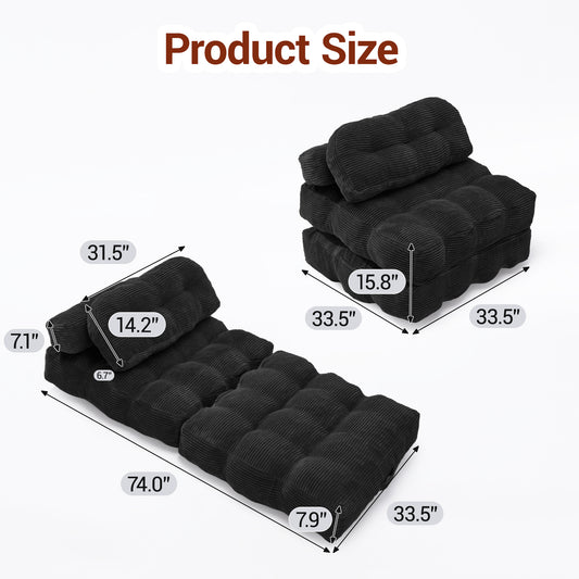Delmango Folding Sofa Bed Convertible Futon Couch with Pillow for Adults and Kids BLACK
