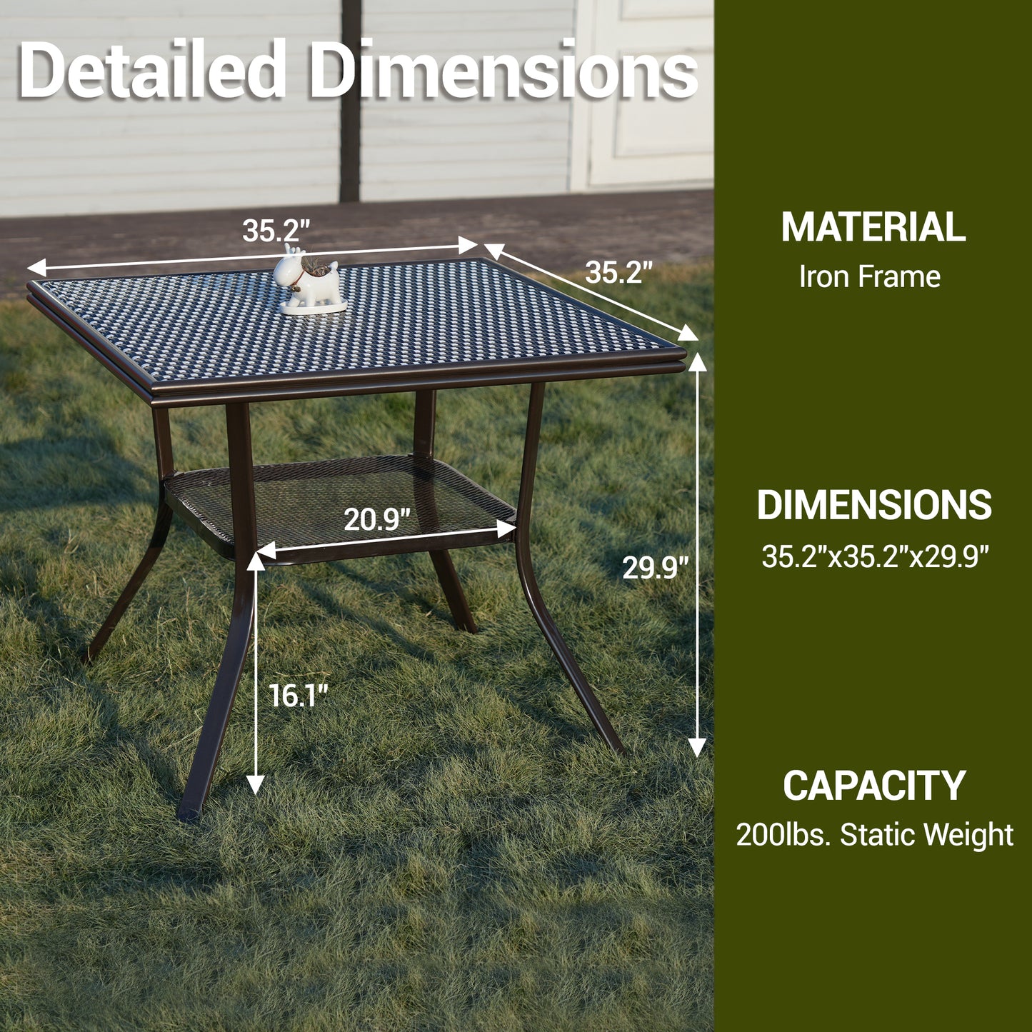 DELMANGO Square Outdoor Bistro Table with Matal Frame and Adjustable Foot Pads for Garden Balcony, Blue/White