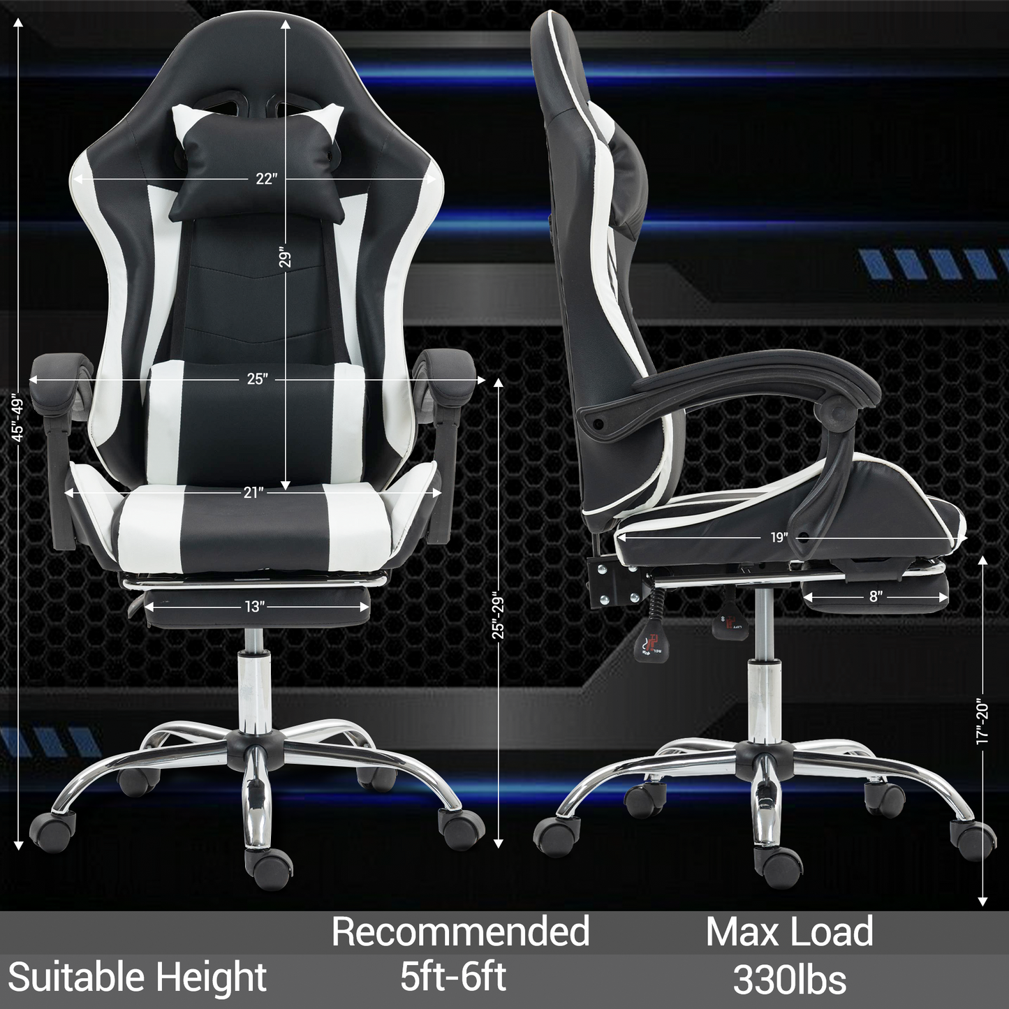 DELMANGO Ergonomic Gaming Chair with Massage Lumbar Support and Adjustable Headrest & Footrest, White