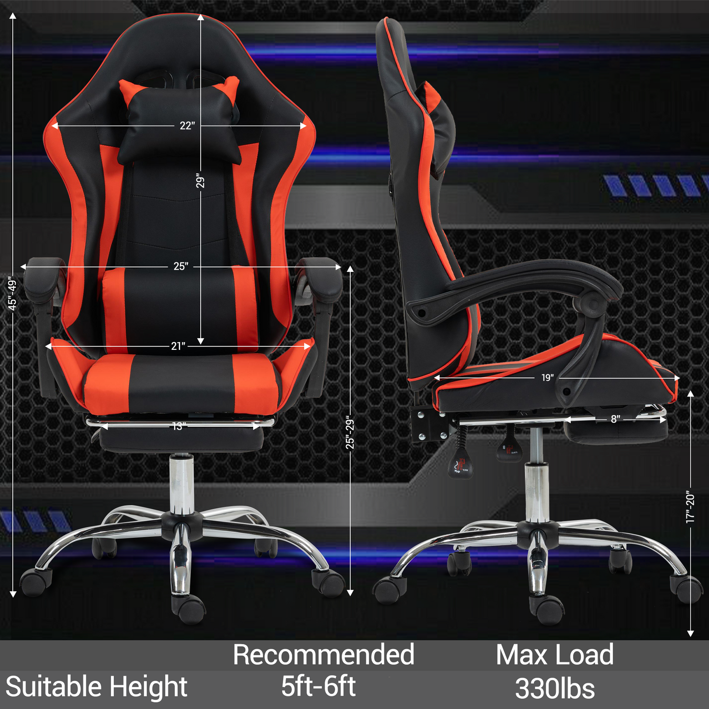 DELMANGO Massage Gaming Chair - Ergonomic Office Chair with Adjustable Headrest & Footrest, 90-135¡ã Recline & 360¡ã Swivel, Red