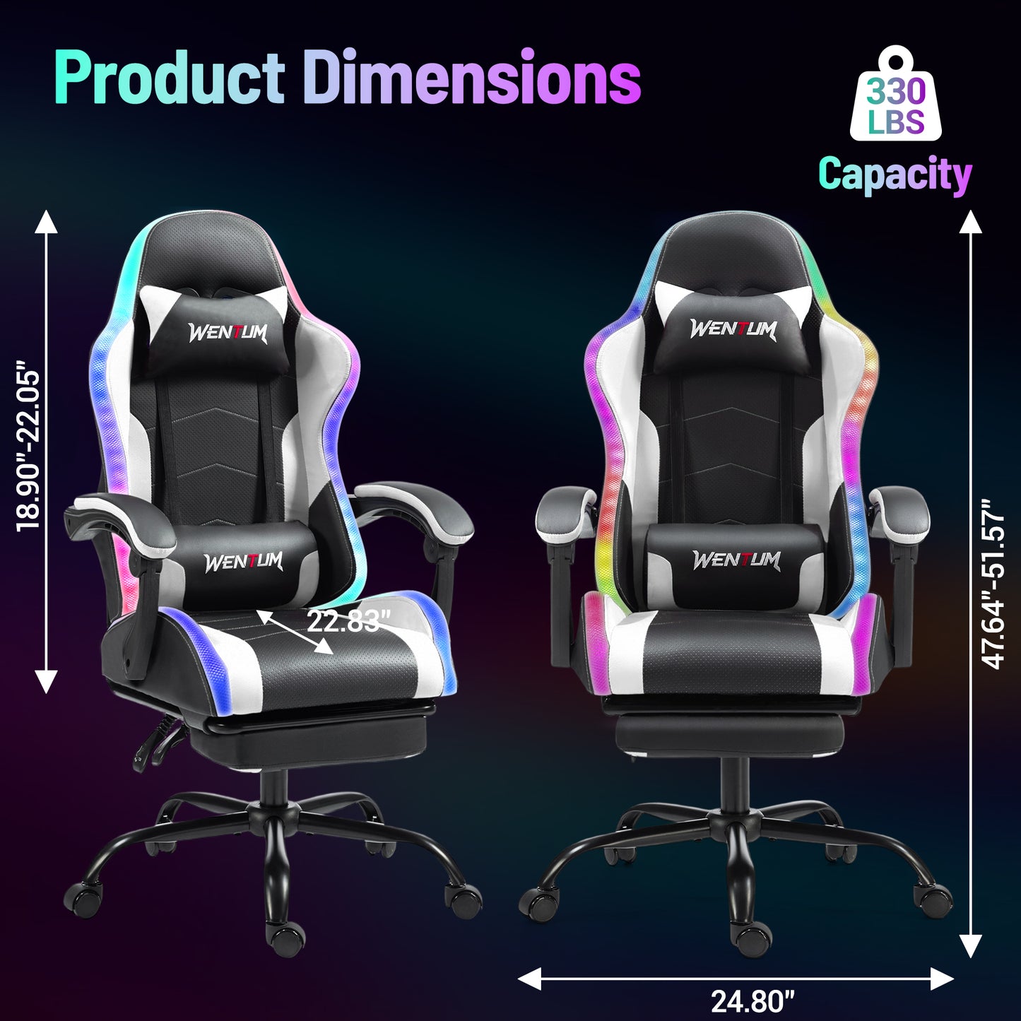 Delmango RGB Ergonomic Gaming Chair with Massage, LED Lights, Footrest, Lumbar Support, White