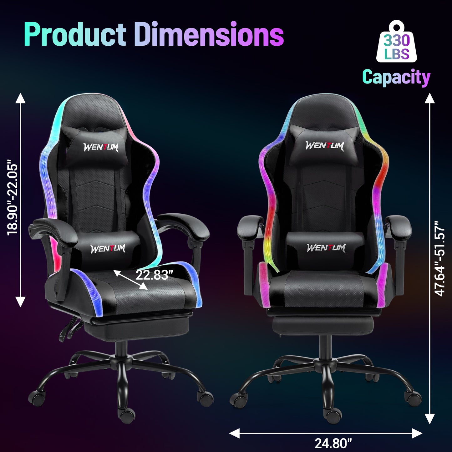 Delmango RGB Ergonomic Gaming Chair with Massage, LED Lights, Footrest, Lumbar Support, Black