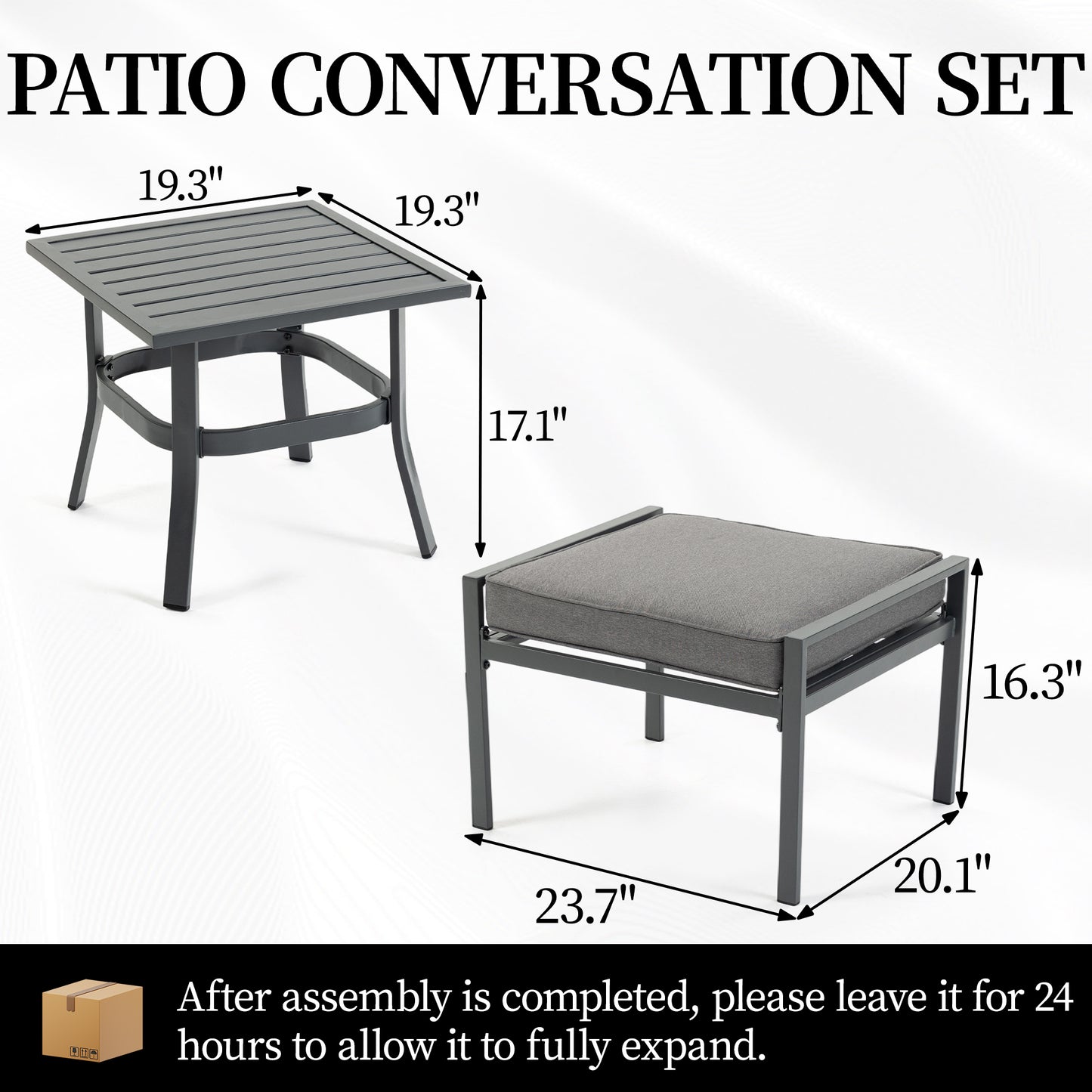 DELMANGO 1 PCS Outdoor Coffee Table, 2 PCS Footstools,for Garden/Backyard/Porch, Grey