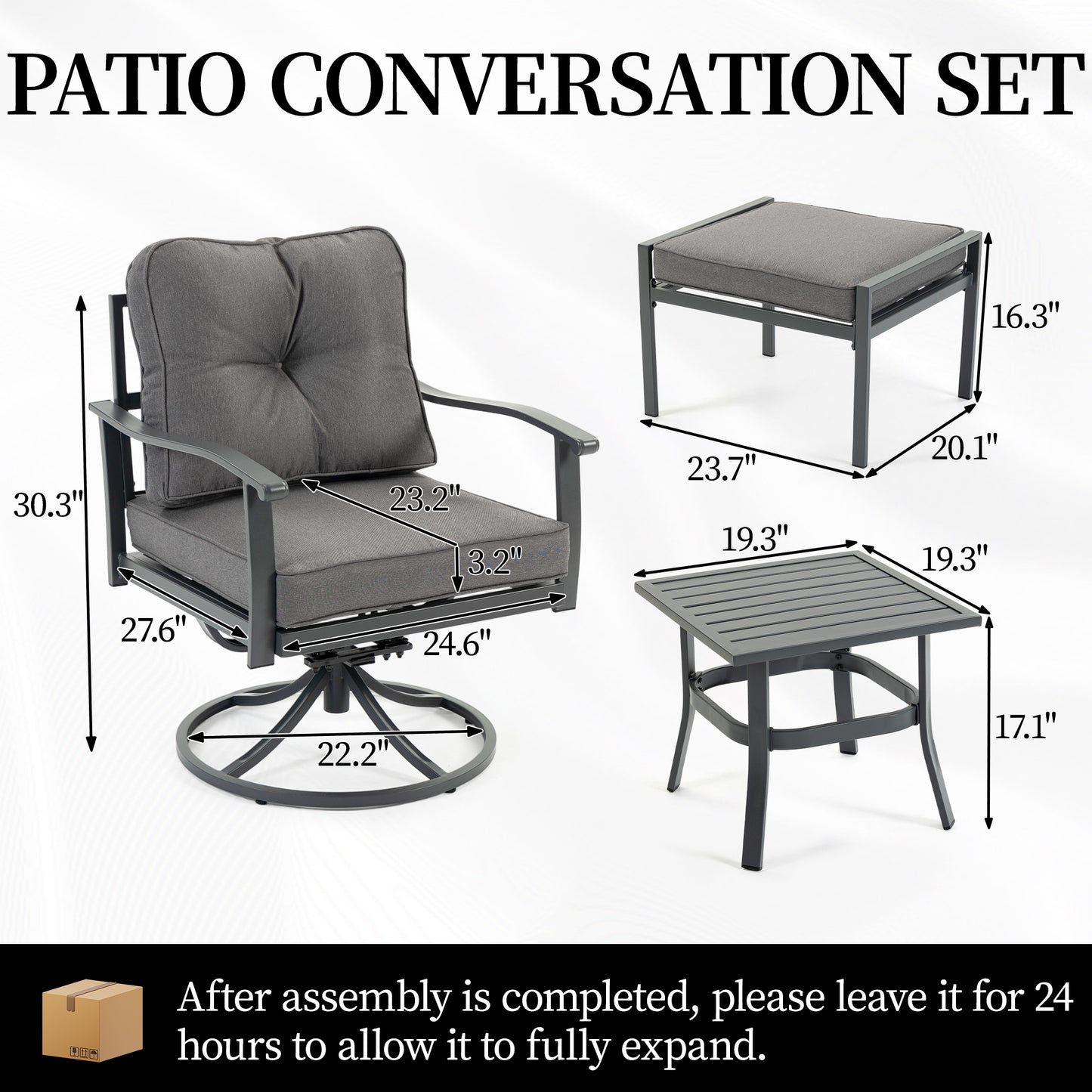 DELMANGO 5 Pieces Outdoor Patio Furniture Sets,Outdoor Metal Conversation Set Sofas with 2 Swivel Chairs,2 footstools,1 Side Table,Wrought Iron with Cushion