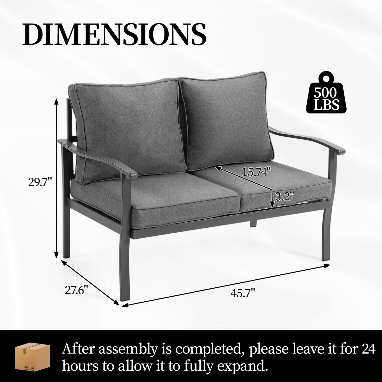 DELMANGO Outdoor Patio Furniture Set, 2 Seats, Oversized Outdoor Sectional with Washable Thick Cushions, Coffee Table and Waterproof Cover, Patio Conversation Sets for Porch, Balcony, Grey