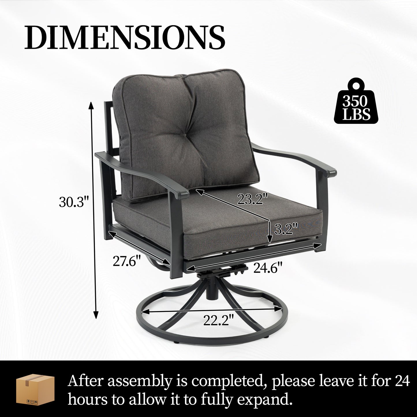 DELMANGO Patio Swivel Chair - 2 PCS Swivel Armchairs, Patio Seating with High Back Deep Seat for Porch Deck Balcony, Grey