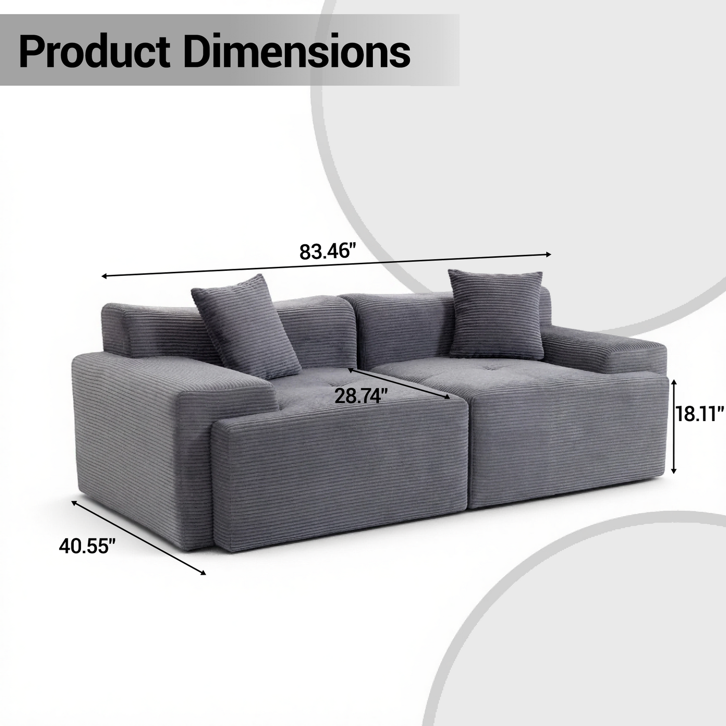 DELMANGO Cloud Sectional Couch 2 Seats, Extra Deep Loveseat for Living Room Gray