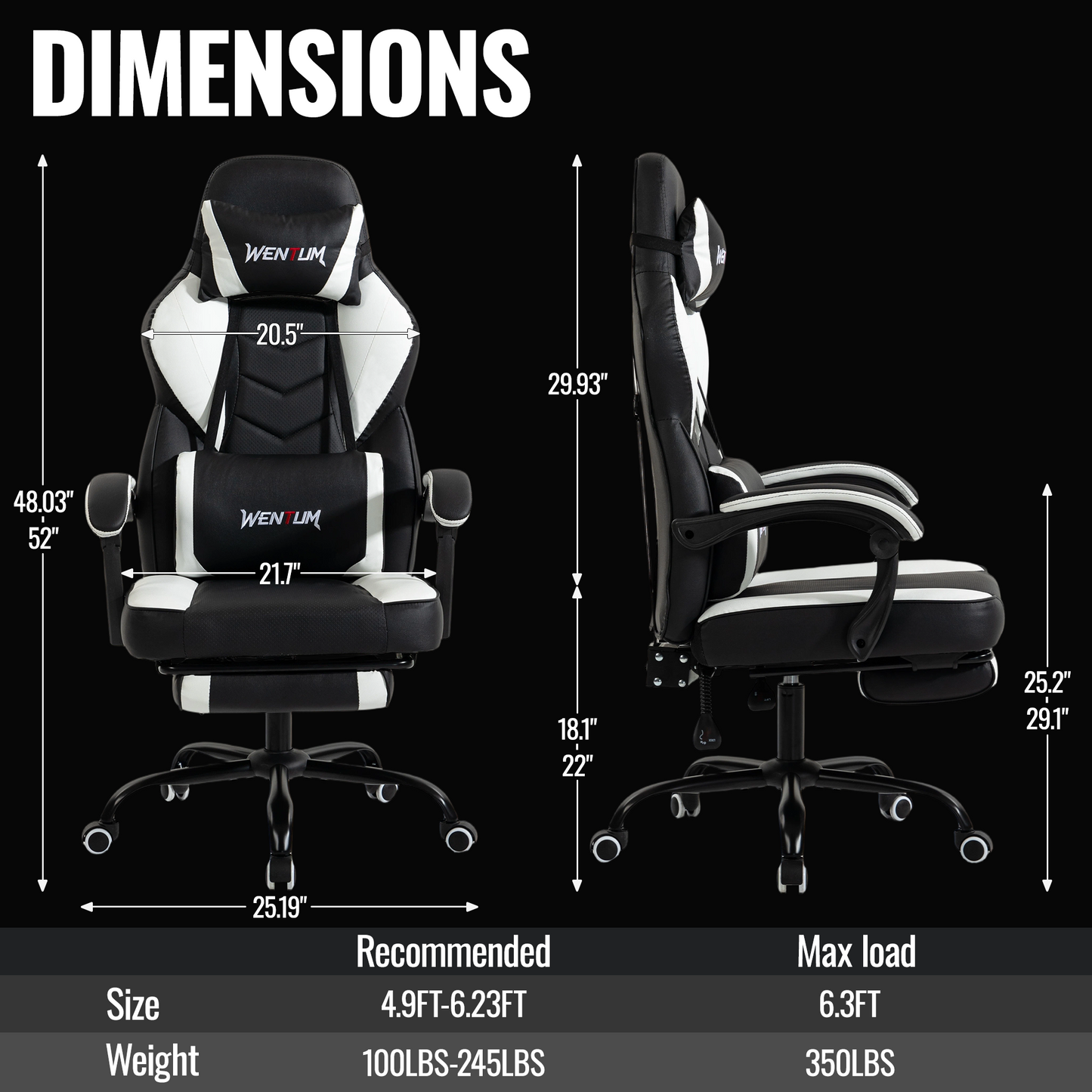 Delmango Gaming Chair 350lb Weight Capacity with Footrest, Big & Tall Ergonomic Office Chair for Adults with Oversized Headrest and Lumbar Pillow, Computer Chair Gaming for Office£¨White£©