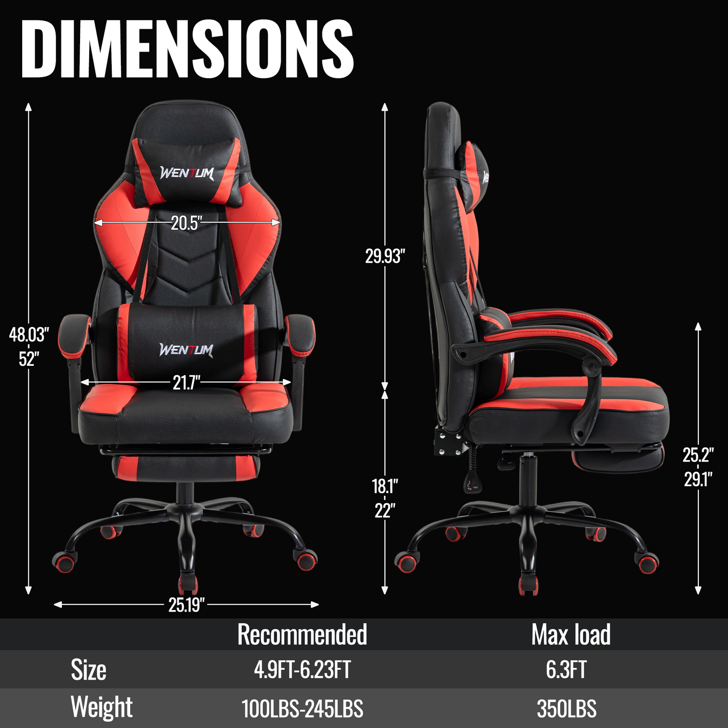 Delmango Gaming Chair 350lb Weight Capacity with Footrest, Big & Tall Ergonomic Office Chair for Adults with Oversized Headrest and Lumbar Pillow, Computer Chair Gaming for Office£¨Red£©