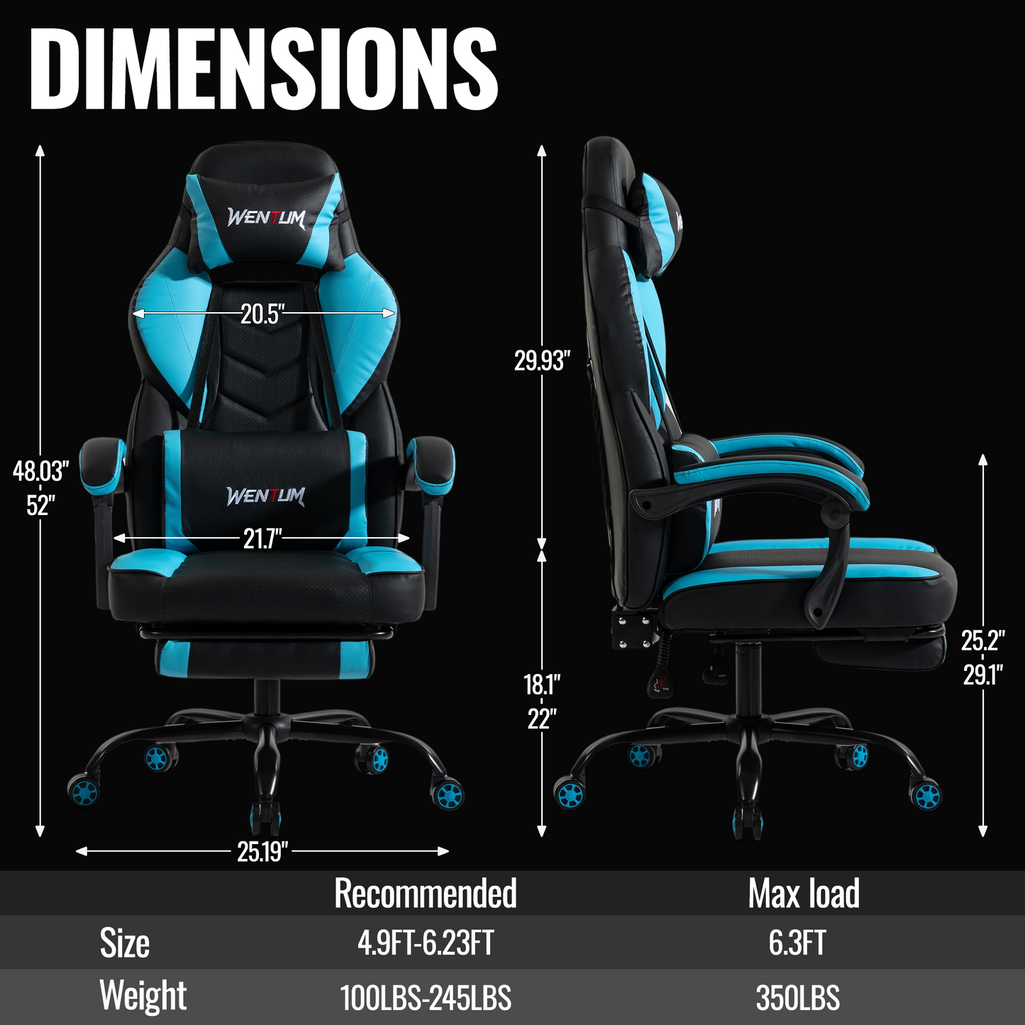Big & Tall Gaming Chair 350lb Weight Capacity with Footrest, Ergonomic Video Game Chair for Adults with Oversized Headrest and Lumbar Pillow, Computer Chair Gaming for Office£¨Blue£©