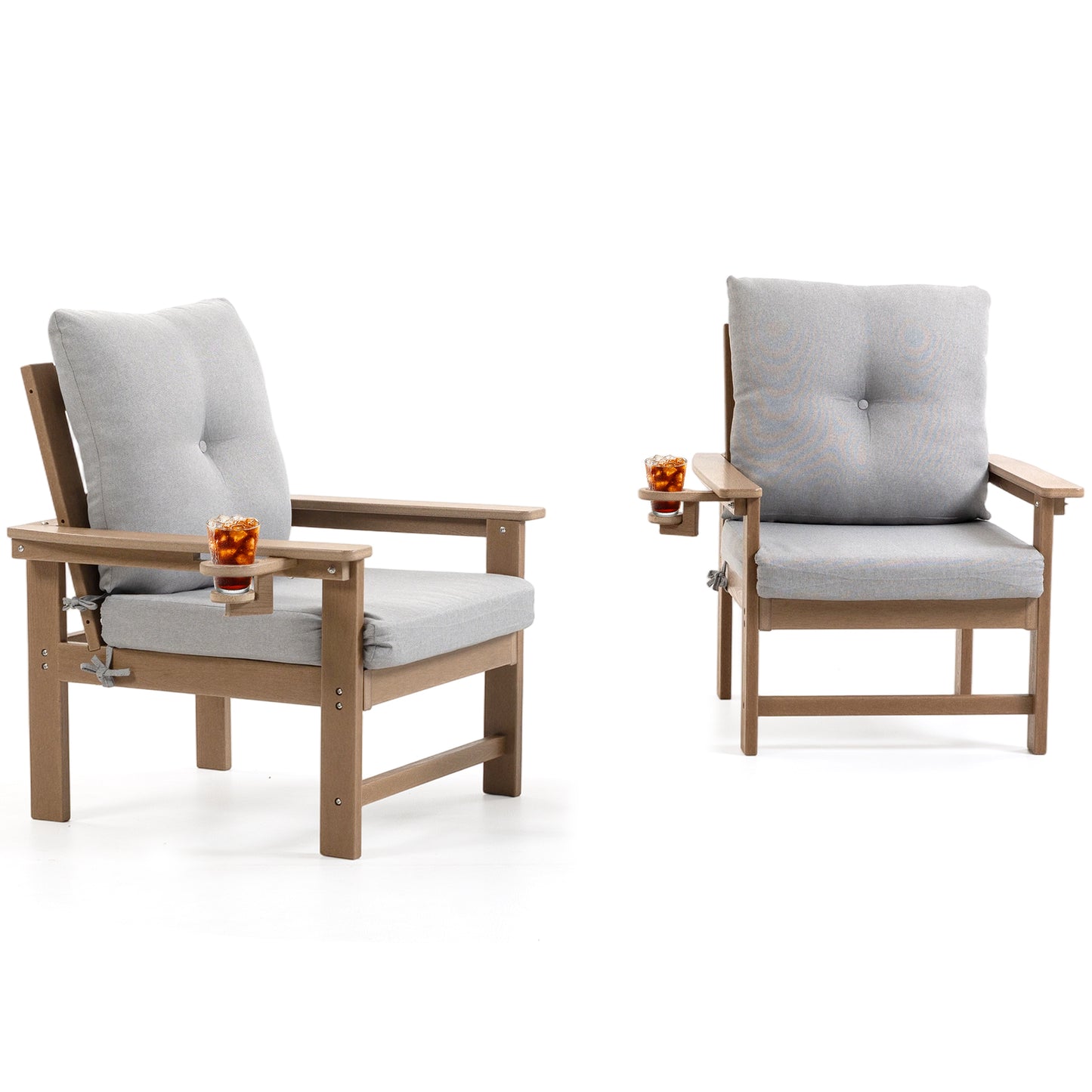 DELMANGO 2-Piece Outdoor Patio Chairs Set with Removable Washable Cushions and Cup Holder, Wide Armrests & All-Weather Metal Frame for Garden, Balcony, Backyard Brown