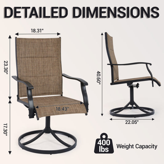 DELMANGO Patio Swivel Chairs Set of 4, Outdoor Dining Chairs High Back, All-Weather Textilene Swivel Rocker Chair for Lawn Porch Garden, Brown
