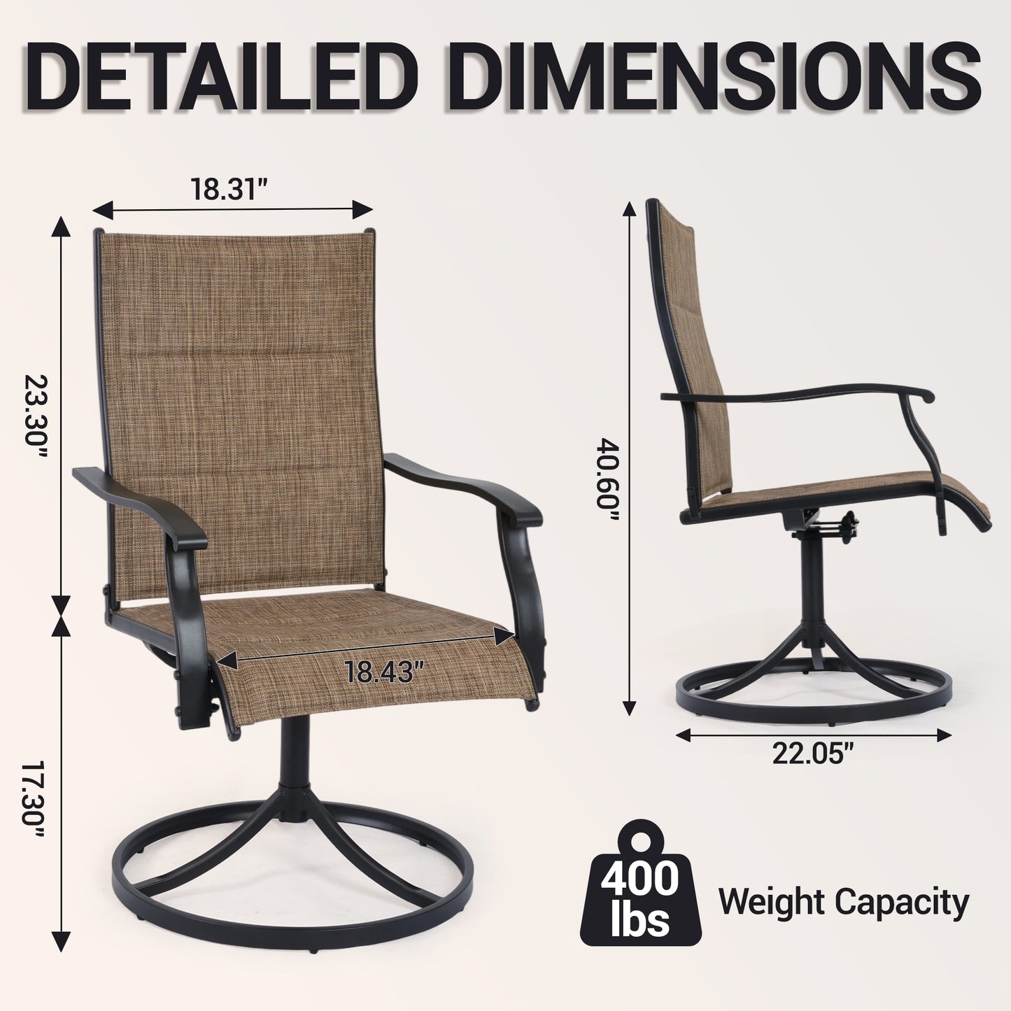 DELMANGO Patio Swivel Chairs Set of 8, Outdoor Dining Chairs High Back, All-Weather Textilene Swivel Rocker Chair for Lawn Porch Garden, Brown