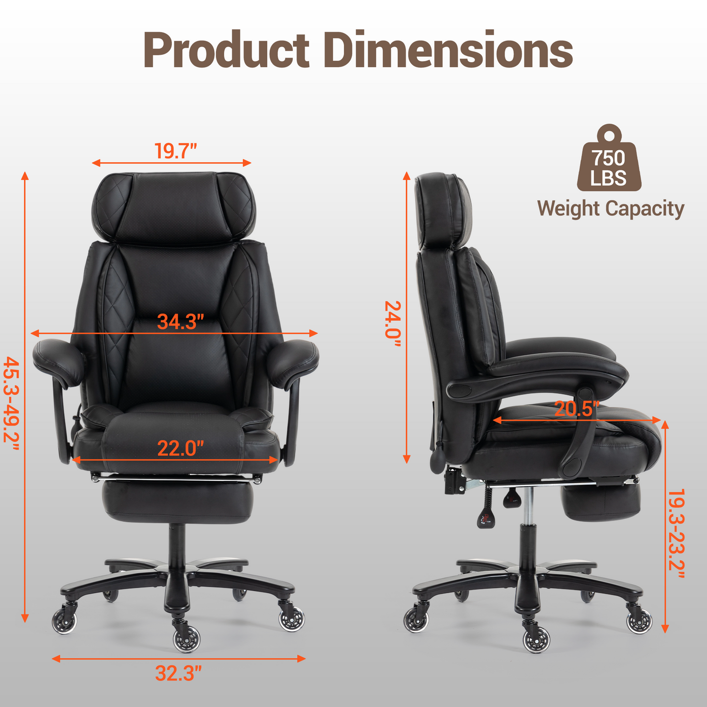 DELMANGO Big and Tall Office Chair, Heavy Duty Executive Office Desk Chair with Footrest, Waist Lumber Support, Adjustable Headrest, Black