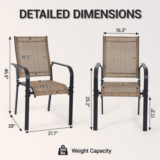 DELMANGO Patio Chairs Set of 8, Outdoor Dining Chairs High Back, All-Weather Padded Textilene Dining Chair for Lawn Porch Garden,Brown