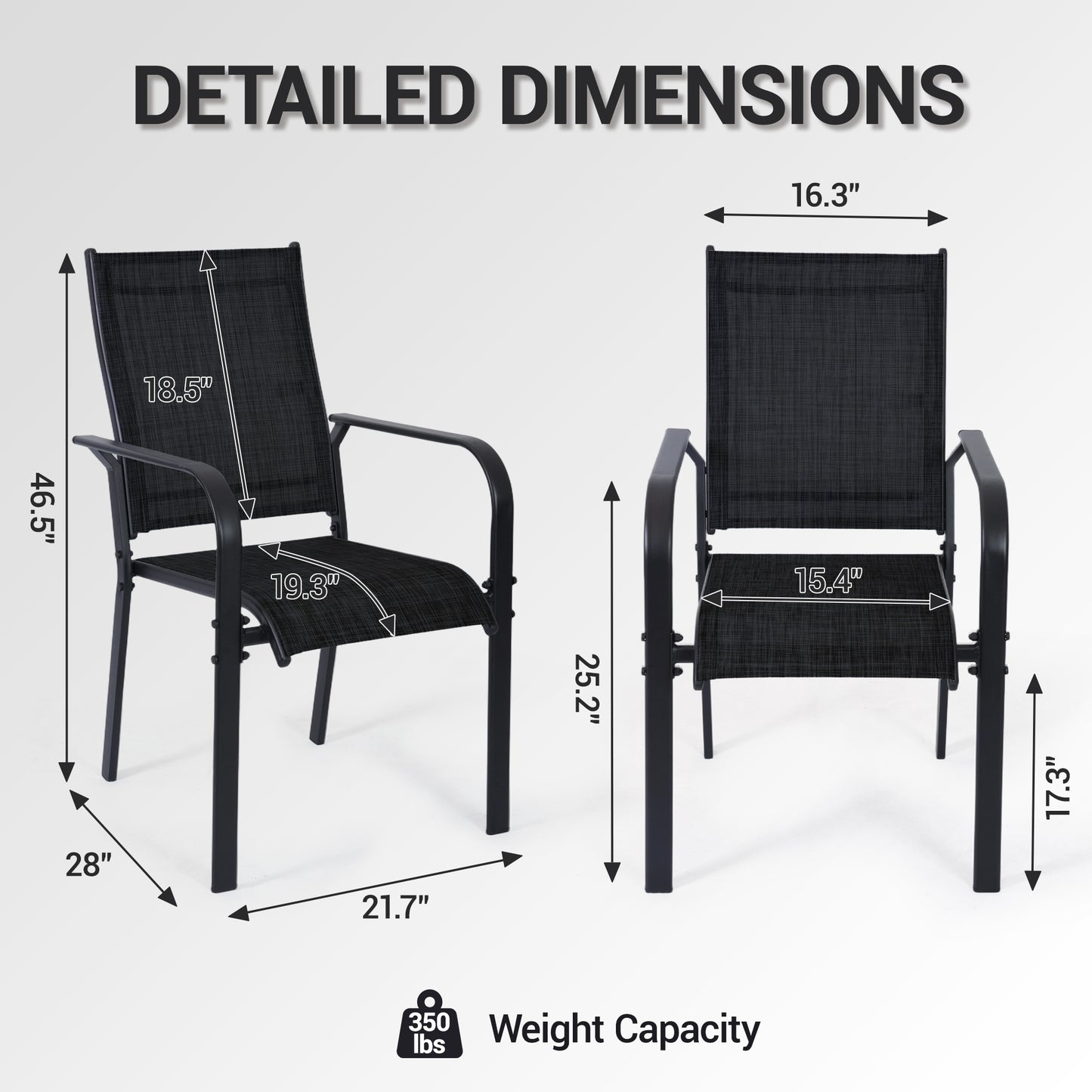 DELMANGO Patio Chairs Set of 4, Outdoor Dining Chairs High Back, All-Weather Padded Textilene Dining Chair for Lawn Porch Garden, Black(Set of 4)
