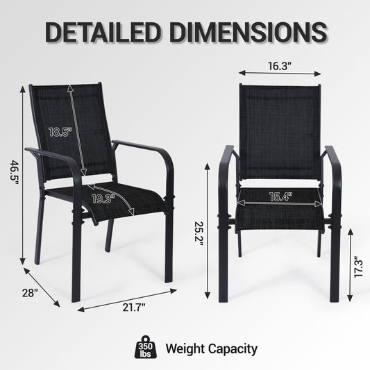 DELMANGO Patio Chairs Set of 8, Outdoor Dining Chairs High Back, All-Weather Padded Textilene Dining Chair for Lawn Porch Garden,BLACK