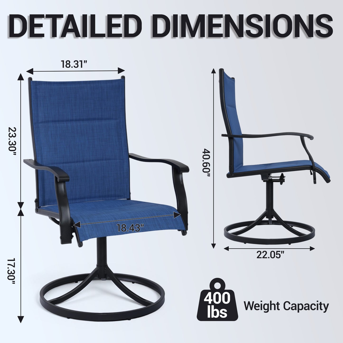DELMANGO Patio Swivel Chairs Set of 6, Outdoor Dining Chairs High Back, All-Weather Textilene Swivel Rocker Chair for Lawn Porch Garden, Blue