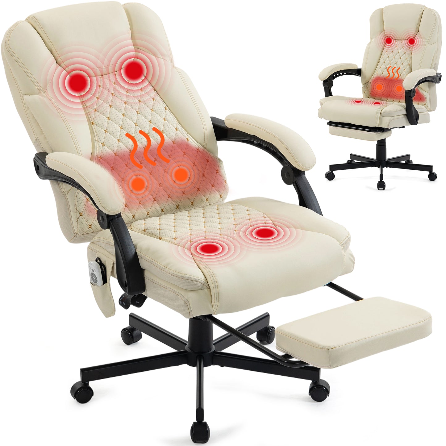 DELMANGO Massage Office Chair with Footrest, 6-Point Vibration Heating Executive Desk Chair, Ergonomic Home Office Chair, Brown (Copy)