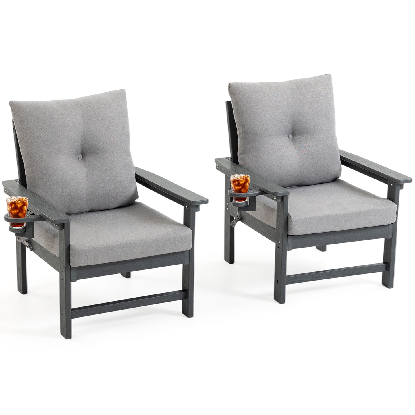 DELMANGO 2-Piece Outdoor Patio Chairs Set with Removable Washable Cushions and Cup Holder, Wide Armrests & All-Weather Metal Frame for Garden, Balcony, Backyard Gray
