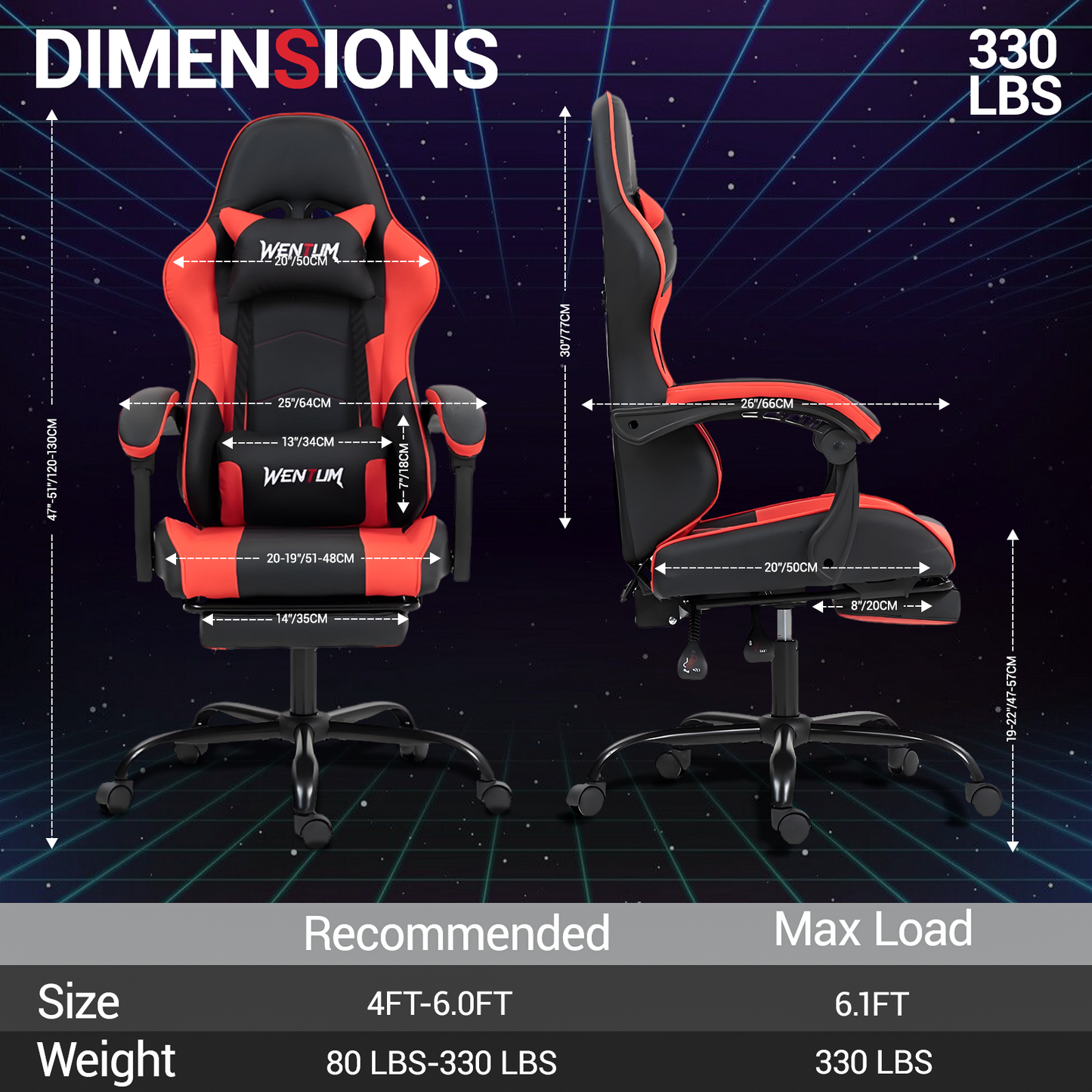 DELMANGO Ergonomic Reclining Gaming Chair with Linkage Armrests & Footrest, Racing Style Office Chair, PU Leather Computer Desk Chair, Red