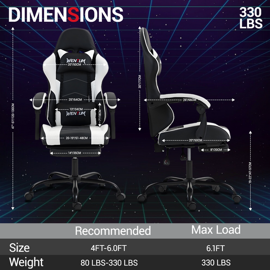 DELMANGO Ergonomic Reclining Gaming Chair with Linkage Armrests & Footrest, Racing Style Office Chair, PU Leather Computer Desk Chair, White