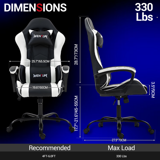 DELMANGO Ergonomic Gaming Chair, Racing Style Office Computer Desk Chair, Swivel PU Leather PC Gamer Chair, White