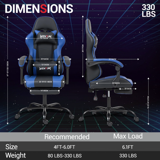 DELMANGO Ergonomic Reclining Gaming Chair with Linkage Armrests & Footrest, Racing Style Office Chair, PU Leather Computer Desk Chair, Blue