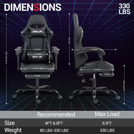 DELMANGO Ergonomic Reclining Gaming Chair with Linkage Armrests & Footrest, Racing Style Office Chair, PU Leather Computer Desk Chair, Black