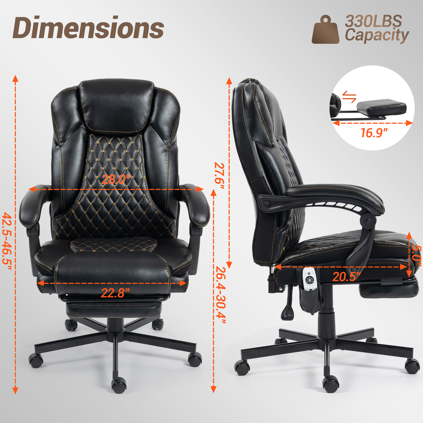 DELMANGO Massage Office Chair with Footrest, 6-Point Vibration Heating Executive Desk Chair, Ergonomic Home Office Chair, Black