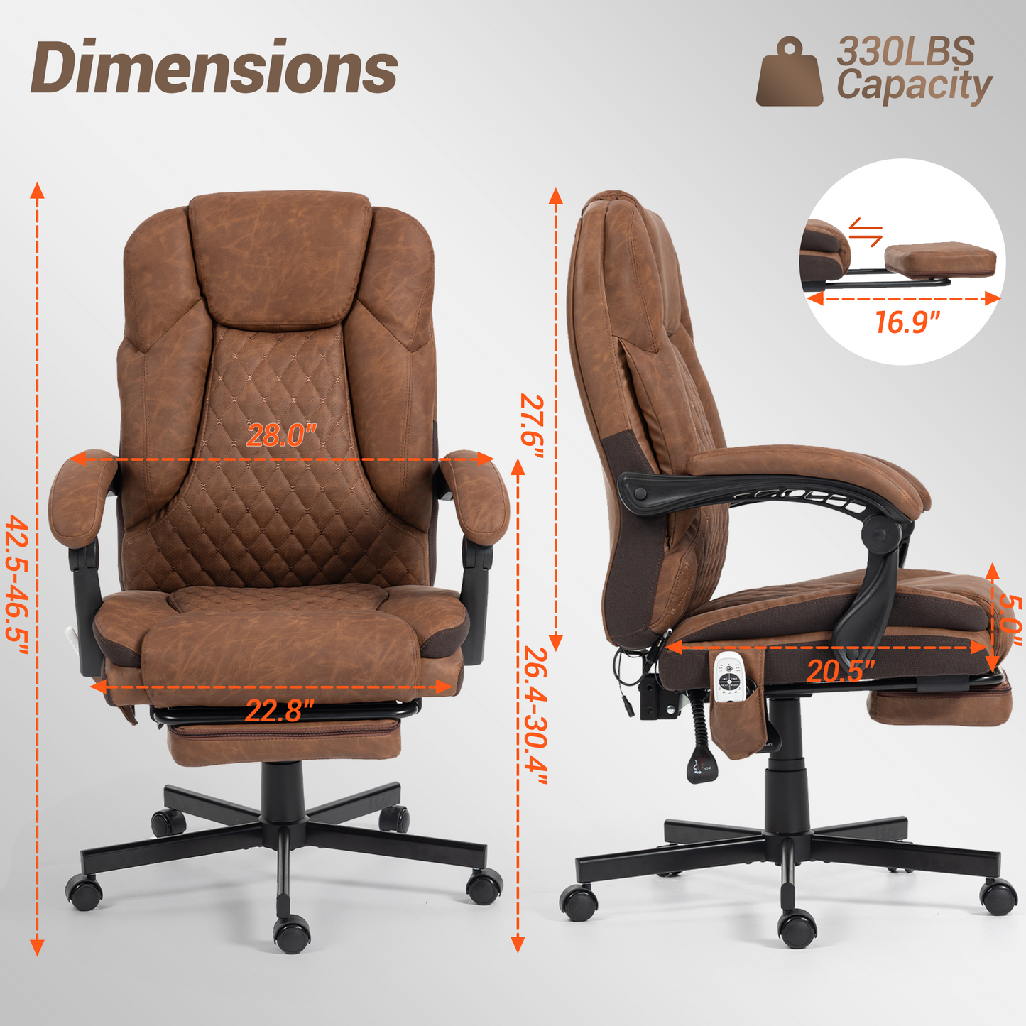 DELMANGO Massage Office Chair with Footrest, 6-Point Vibration Heating Executive Desk Chair, Ergonomic Home Office Chair, Brown