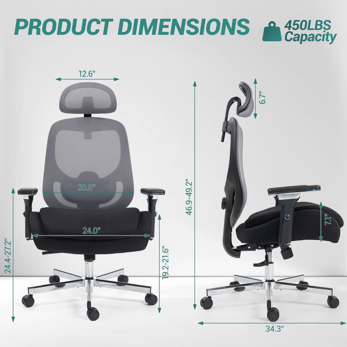 DELMANGO Ergonomic Mesh Office Chair, Comfortable Big and Tall Executive Desk Chair with 4D Adjustable Arms, 2D Lumbar Support & Headrest, Black/Grey