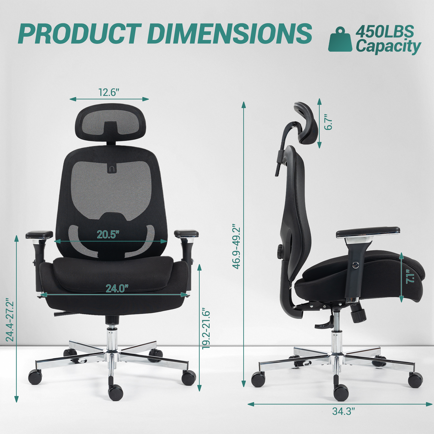 DELMANGO Ergonomic Mesh Office Chair, Comfortable Big and Tall Executive Desk Chair with 4D Adjustable Arms, 2D Lumbar Support & Headrest, Black