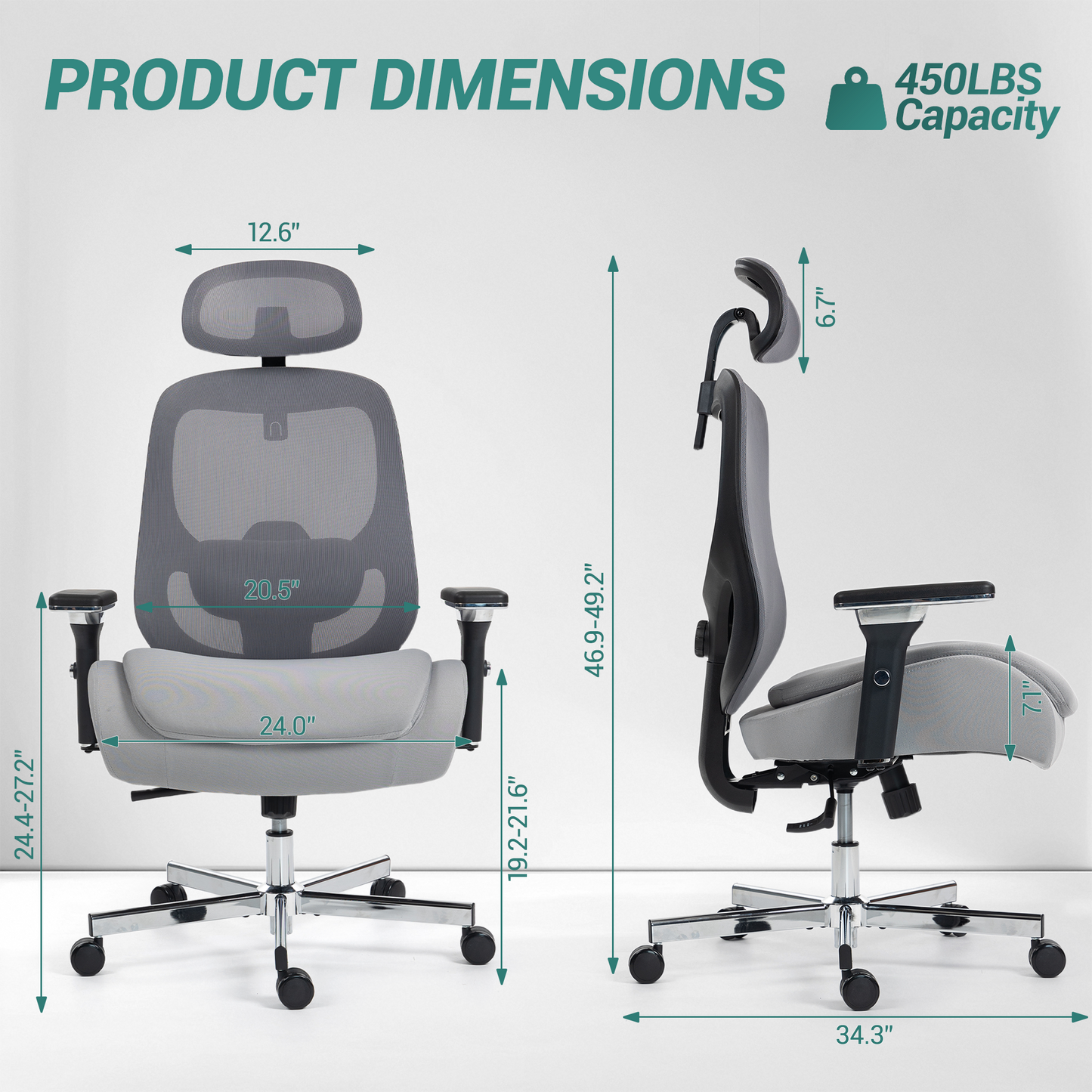 DELMANGO Ergonomic Mesh Office Chair, Comfortable Big and Tall Executive Desk Chair with 4D Adjustable Arms, 2D Lumbar Support & Headrest, Grey