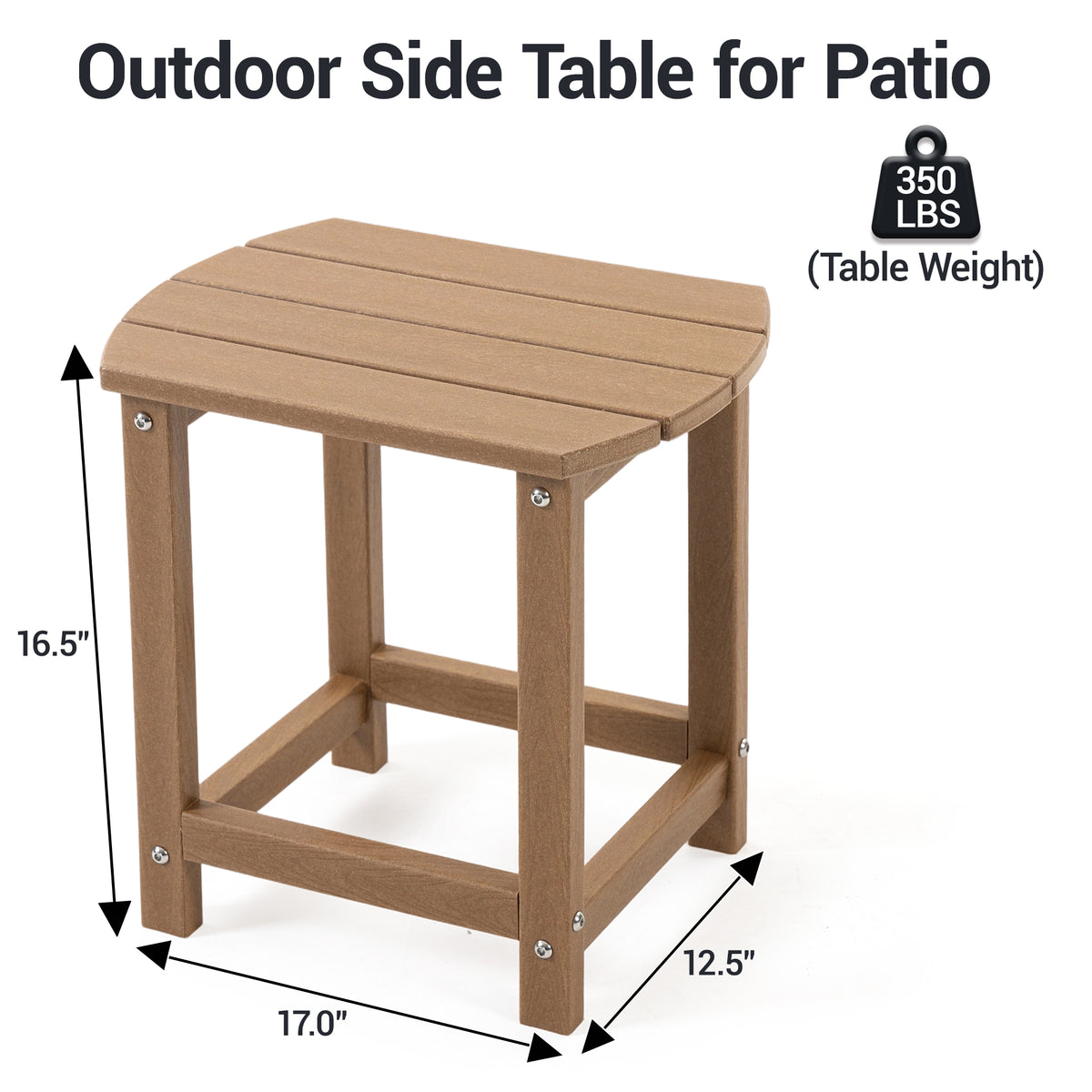 DELMANGO HDPE Outdoor Side Table - All Weather Performance Patio Side Table, Waterproof Small Outdoor End Table for Patio, Garden, Lawn, Pool, Balcony, Living Room Brown